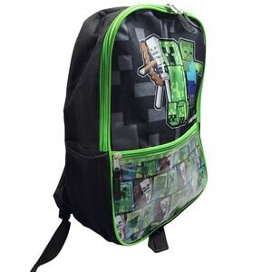 Children's Minecraft Character School Back Pack Book Bag Design Black-Green